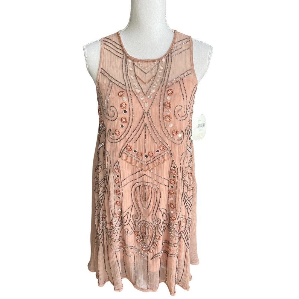 Altar’d state art deco beaded tunic dress New with tag retro boho beige small